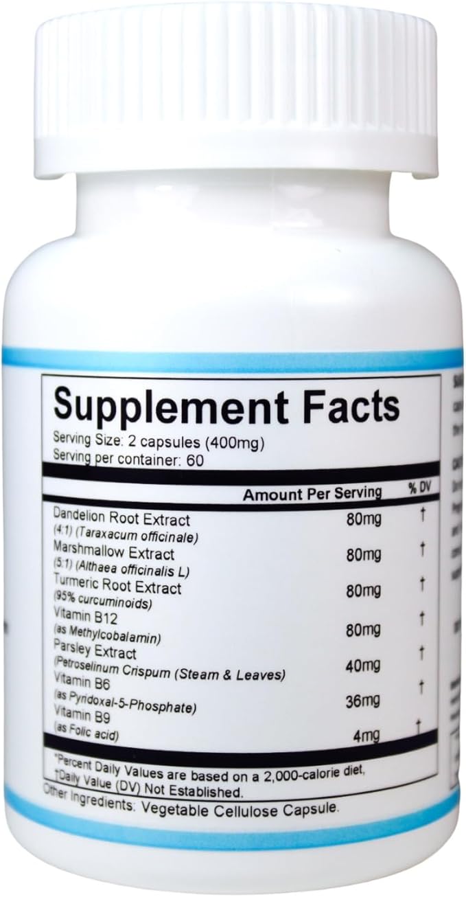 RenalHealth Kidney &amp Urinary Wellness Supplement with Dandelion Root Marshmallow Root Parsley Turmeric &amp B Vitamins Supports Daily Kidney Function 120 Vegetarian Capsules