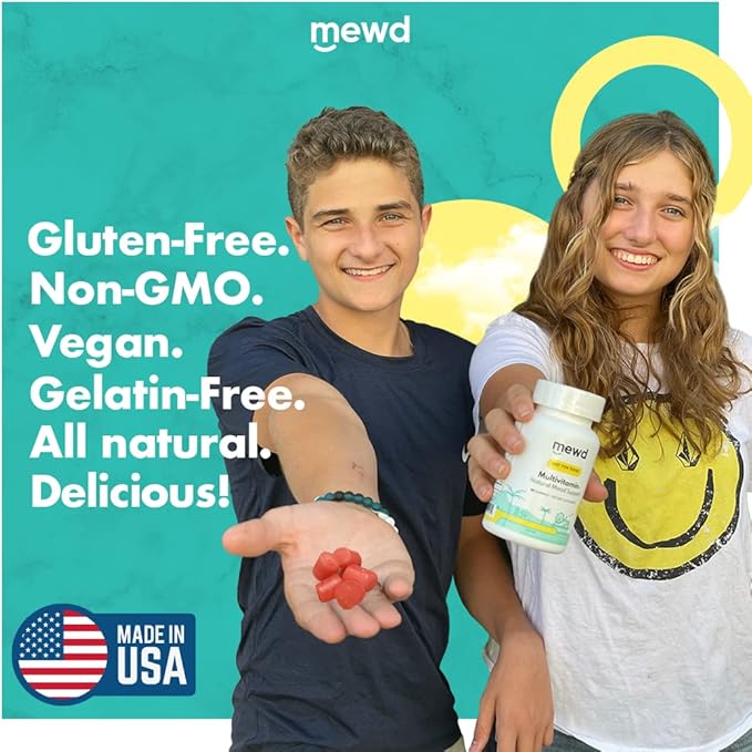MEWD Teen/Kids Daily Multivitamin Gummy Formula with Natural Mood Enhancer +Hair Skin+Nail Strengther