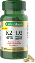 Nature’s Bounty Vitamin D3 K2 Supplement 4000 IU Vitamin D3 plus 100 mcg of Vitamin K Supplements for Adults for Heart &amp Bone Health Support 60 Day Supply 60 Vegetarian Capsules
