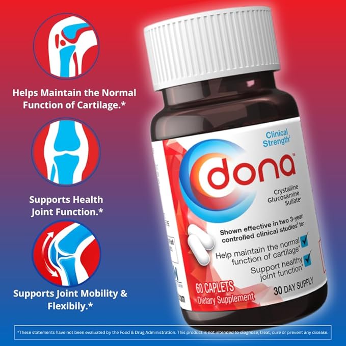 Dona Crystalline Glucosamine Sulfate 1500 Mg Joint Supplement Pills for Knee Comfort &amp Joint Health Support 1500 Mg 60 Count