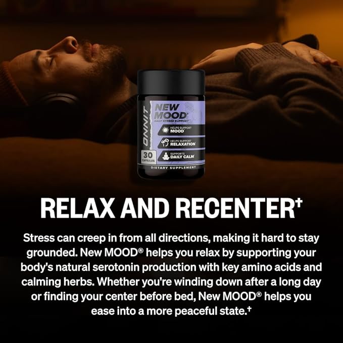 ONNIT New Mood Daily Stress Support Capsules IGEN™ Non-GMO Tested Sleep and Mood Support Supplement for Men and Women Daily Stress Management Capsules 30 Count