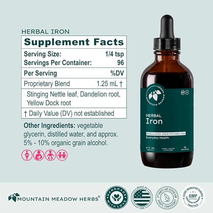 Mountain Meadow Herbs Herbal Iron - 2 oz - Gentle Herbs to Support and Regulate Iron Metabolism and Absorption