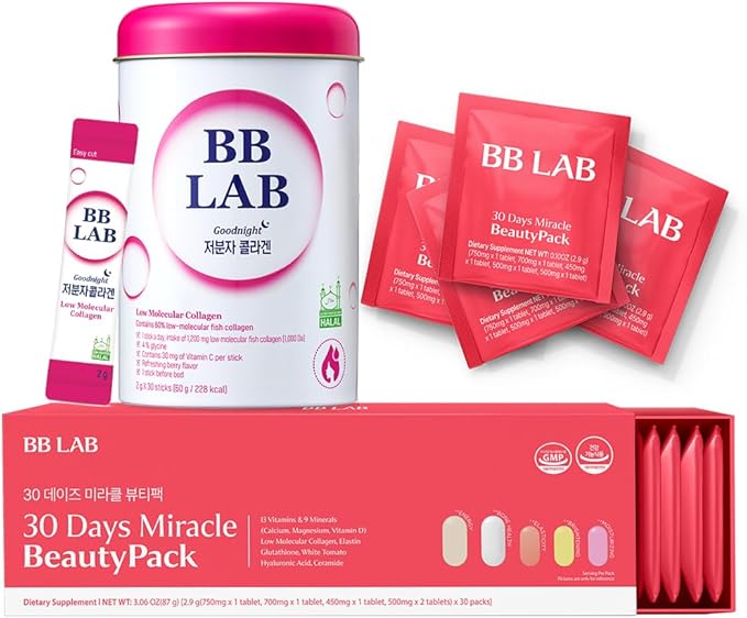[30Days Collagen Care] Goodnight Collagen 30 Days Miracle Beauty Pack Powder Stick Korean Marine Collagen Fish Collagen for WomanVitamin C Fast Absorption Fruit Flavored Glutathione Elastin M