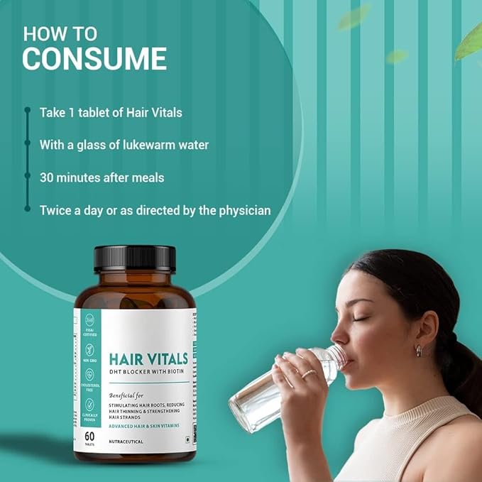 Generic Hair Vitals DHT Blocker with Biotin Tablets- Hair Suppliment with Beta-Sitosterol | Hair Vitamins for Men &amp Women - 60 Tablets