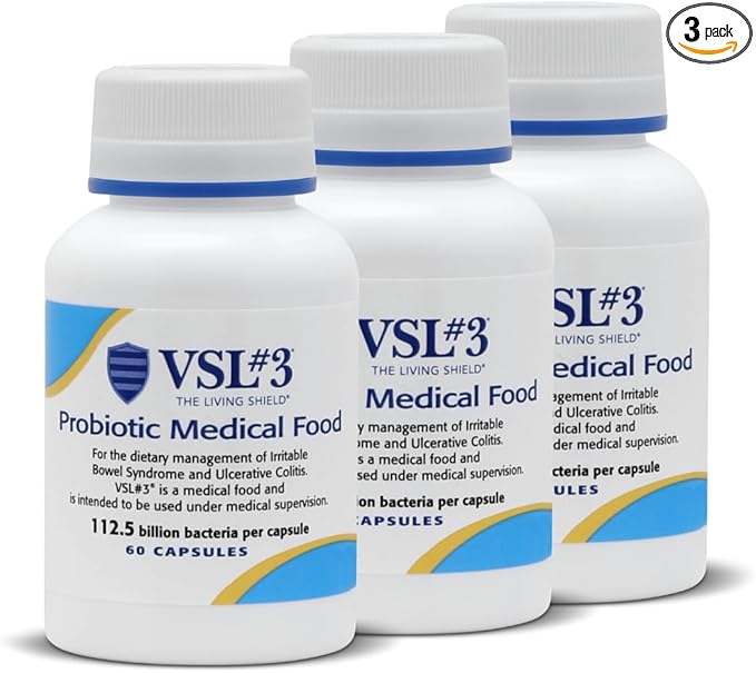 VSL#3® Probiotics for Digestive Health IBS &amp UC Symptoms - 112.5B CFUs High-Potency Multi-Strain Live Refrigerated Probiotic Medical Food for Gut Health Support in Men &amp Women 180 Capsu
