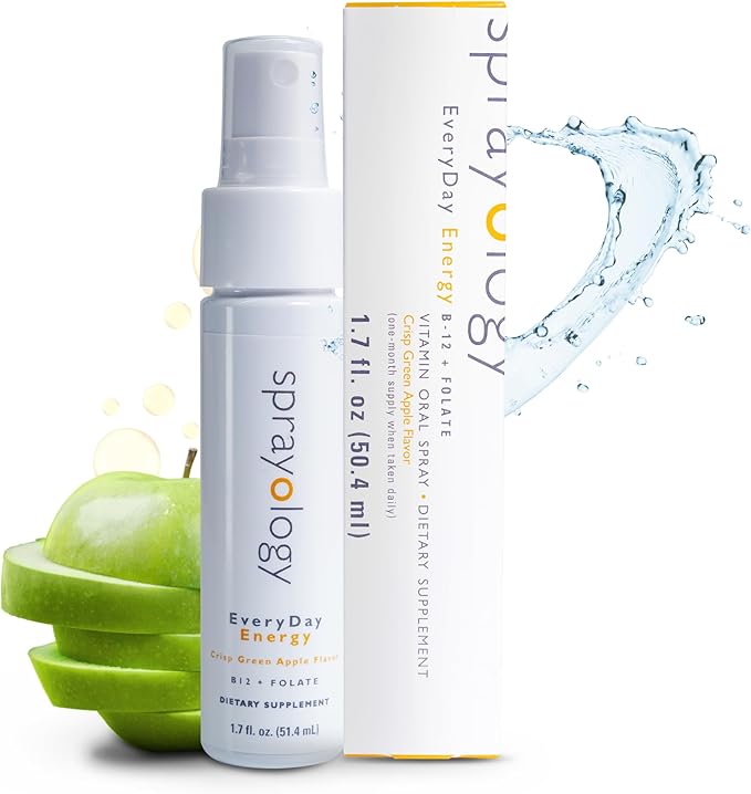 Sprayology EveryDay Energy | Vitamin B12 and Folate Supplement Spray | Vegan Oral Spray for Energy Metabolism &amp Brain Support | All-Natural Gluten-Free &amp Lactose-Free | 30 Day Supply (1.7 fl