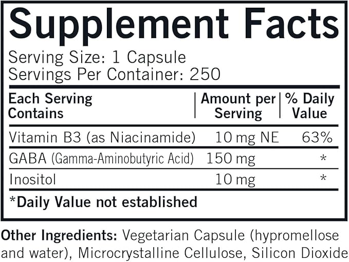 Kirkman - GABA with Niacinamide &amp Inositol - 250 Capsules - Supports Relaxation - Supports Restful Sleep - Hypoallergenic