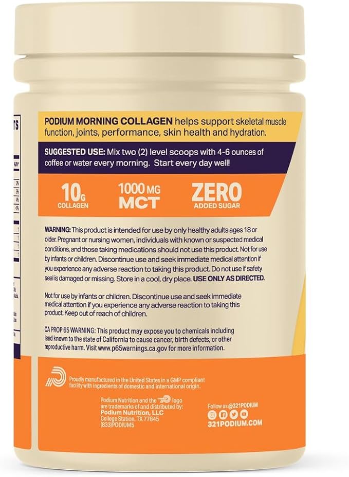 Podium Nutrition Morning Collagen Sweet Cream 20 Servings Collagen Protein Gluten Free Soy Free