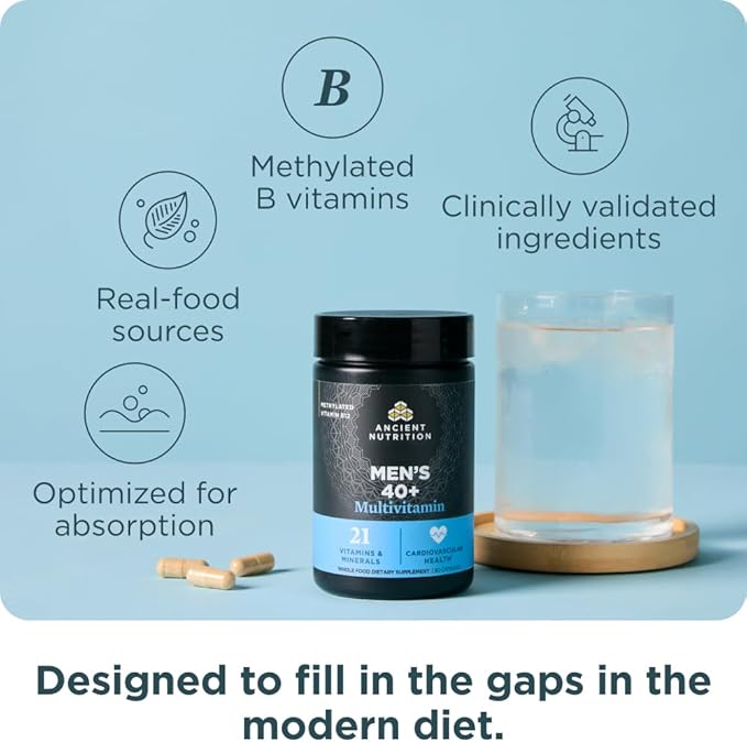 Ancient Nutrition Multivitamin for Men Multi Men's 40+ Once Daily Vitamin Supplement Magnesium Methylated Vitamin A B and K2 Supports Immune System 90 Ct