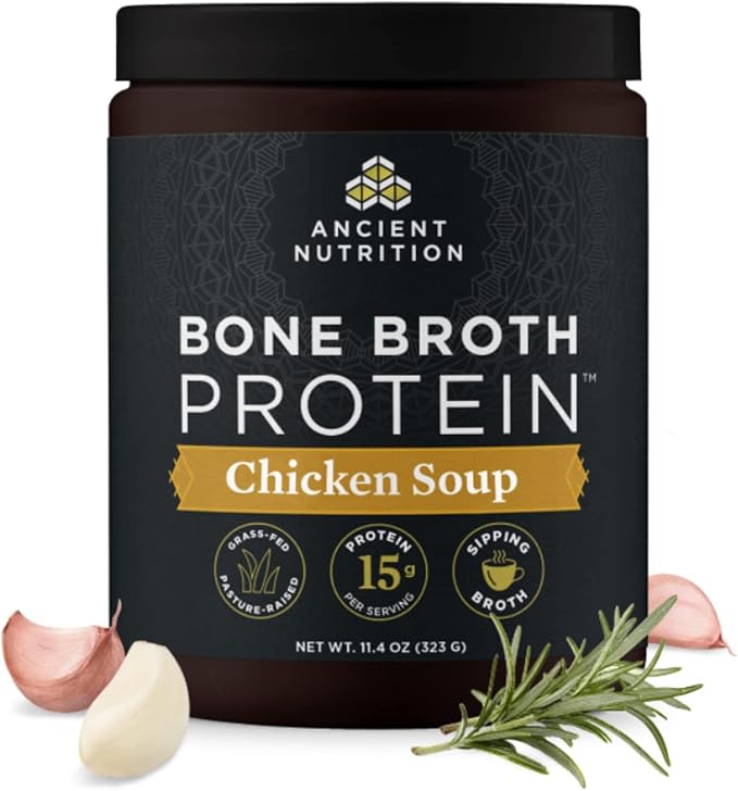 Ancient Nutrition Bone Broth Protein Powder Chicken Soup Grass-Fed Chicken and Beef Bone Broth Powder 15g Protein Per Serving Supports a Healthy Gut 15 Servings