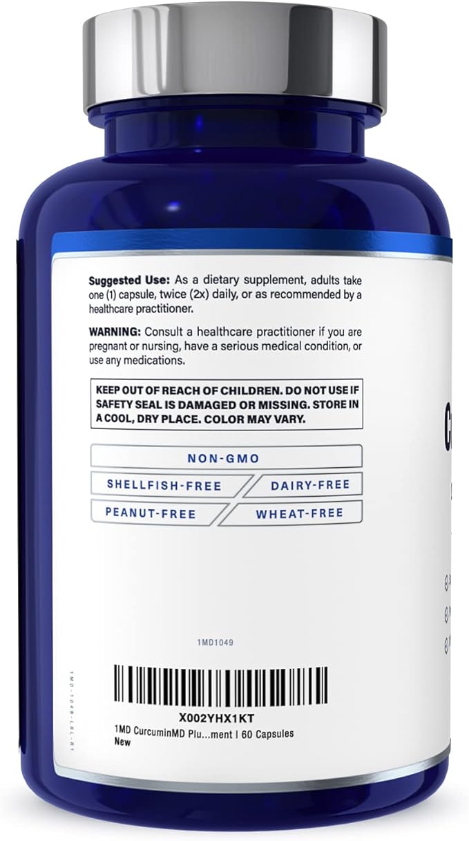 1MD Nutrition CurcuminMD Plus - Turmeric Curcumin with Boswellia Serrata - 285x More Absorbable | Joint Stiffness Muscle Recovery and Mood Support | 180 Capsules (3-Pack)