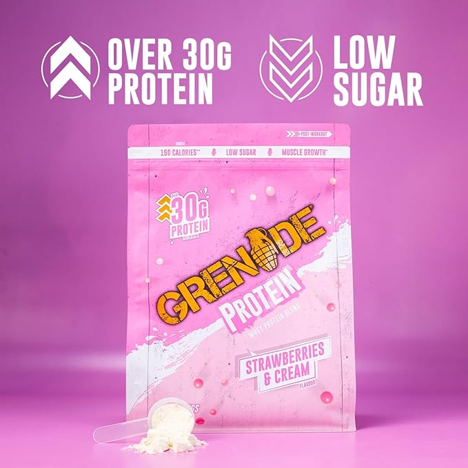 Grenade Whey Blend High Protein Powder Low Sugar with 30g Protein per Serving (50 Servings) - Strawberries &amp Cream 2 kg (Pack of 1)