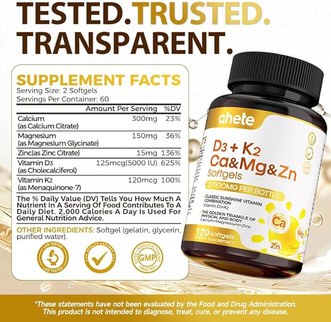 Vitamin D3 K2 Magnesium 10000 IU 120 mcg K2 Capsules 60 Count (Packs of 4) | with VIT B6 Zinc &amp Quercetin | D3K2 Supports Superior Absorption Energy Immune Muscle Health for Men &amp Women
