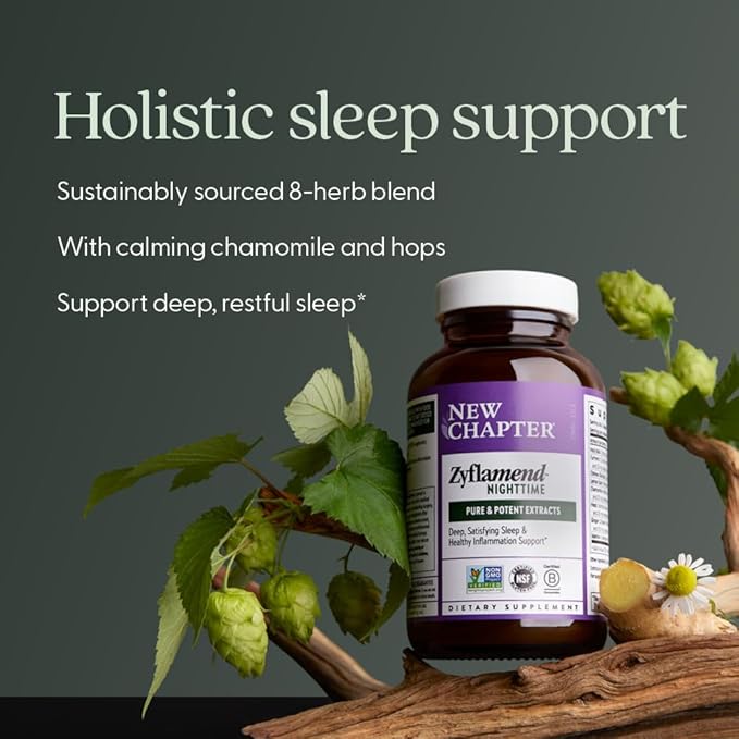 New Chapter Sleep Aid – Zyflamend Nighttime for Sleep Support with Turmeric + Valerian Root + Lemon Balm + Holy Basil Vegetarian Capsules 60 Count