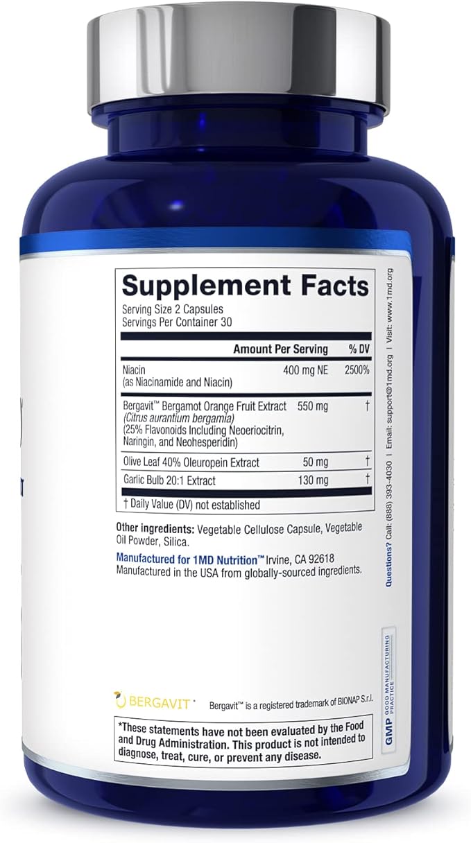1MD Nutrition CholestMD with Olive Leaf Extract Bergavit Niacin Garlic | 60 Capsules