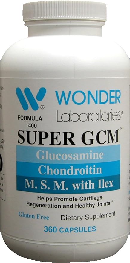Wonder Labs Super GCM Formula 1400 Glucosamine and Chondroitin MSM Bone Joints and Cartilage Support 360 Capsules