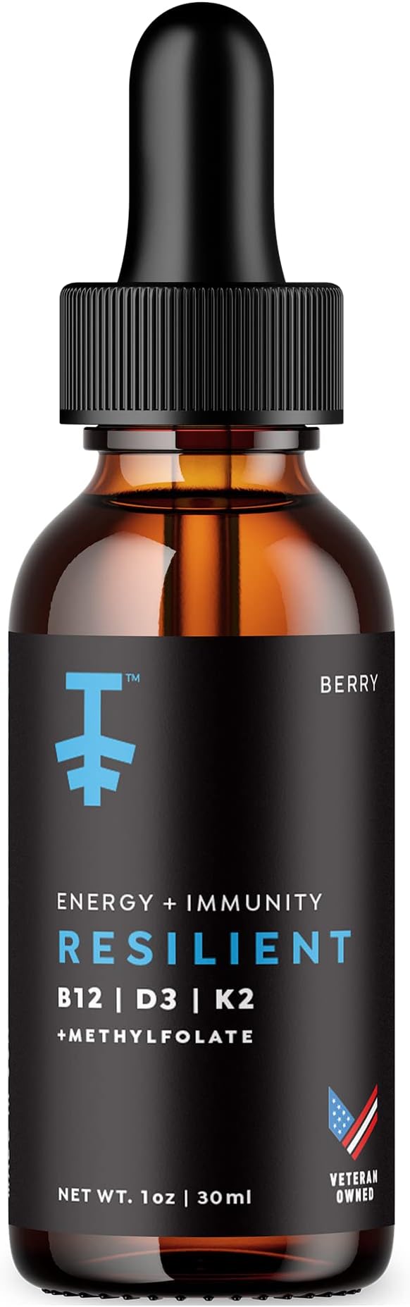 PROTEKT Resilient Vitamin D3 K2 B12 Drops - Liquid B12 K2 D3 Vitamin Supplement with Methylfolate Liquid Drops for Energy &amp Recovery Methy Folate for Sleep &amp Mood - Natural Berry 30mL