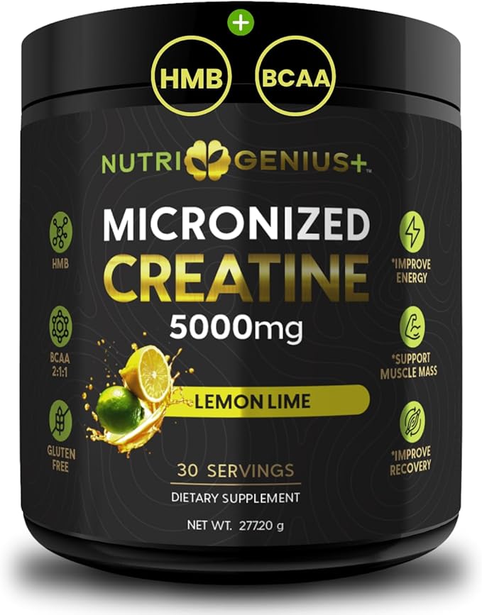 Micronized Creatine Powder with BCAAs + HMB for Muscle Growth Strength &amp Recovery | Lemon Lime Flavor | 30 Servings