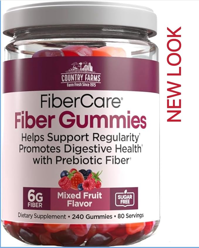 Country Farms Fiber Care Prebiotic Gummies 6g of Fiber Per Serving FOS from Beets Digestive Health Supports Regularity Mixed Fruit Flavor (240 Gummies)