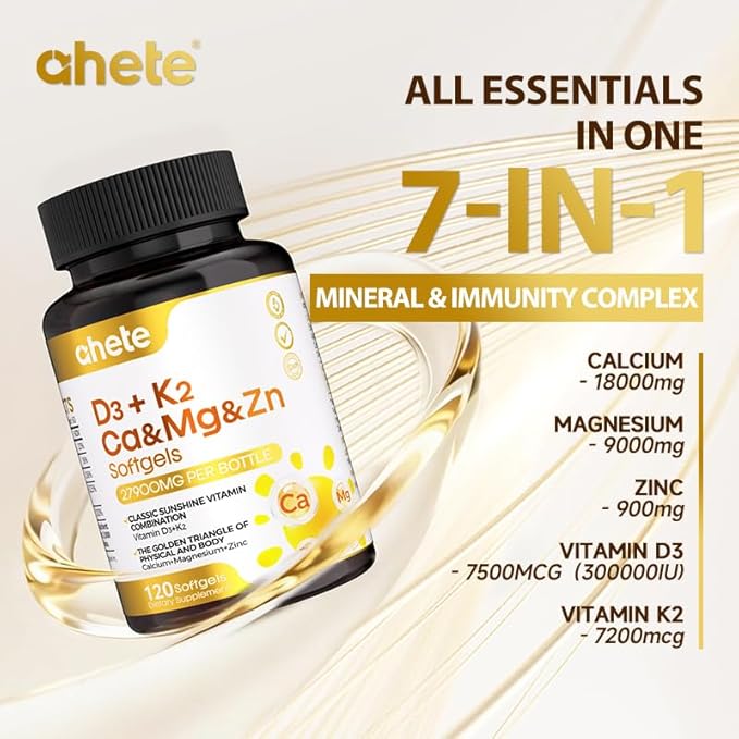 Vitamin D3 K2 Magnesium 10000 IU 120 mcg K2 Capsules 60 Count (Packs of 3) | with VIT B6 Zinc &amp Quercetin | D3K2 Supports Superior Absorption Energy Immune Muscle Health for Men &amp Women