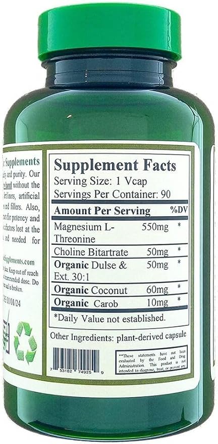 Green Organic Supplements Magnesium L-Threonine 90 VCaps (Pack of 2)