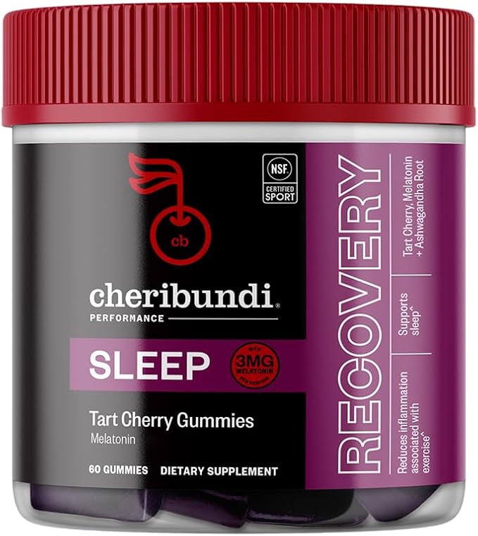 Cheribundi Tart Cherry Gummies Sleep | Performance for Maximum Recovery with 25 Tart Cherries | Powerful Antioxidant Support Non-GMO Gluten-Free Vegan | 20 Calories per Serving | 60 Count