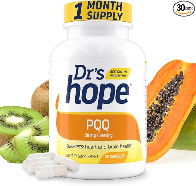 Dr's Hope Pyrroloquinoline Quinone Supplement 20 mg - Promotes Brain Heart &amp Mental Performance - For Muscle Function Energy Production &amp Longevity - Gluten Free - 30 Vegan Capsules - 1 Mont