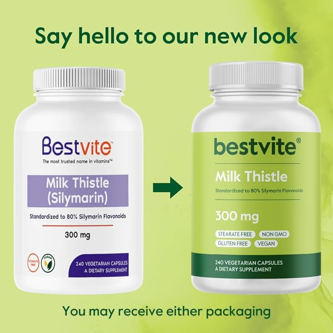 BESTVITE Milk Thistle 300mg (240 Vegetarian Capsules) - Standardized to 80% Silymarin Flavonoids - No Stearates - Vegan - Non GMO - Gluten Free (Pack of 2)