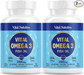 Vital Omega 3 Fish Oil Supplements 2400mg | 864mg EPA &amp 576mg DHA | 1440mg Total Omega-3 Fatty Acids | Promotes Brain &amp Heart Health | Non-GMO Gluten-Free Sugar-Free | Lemon | 60 Day Serving