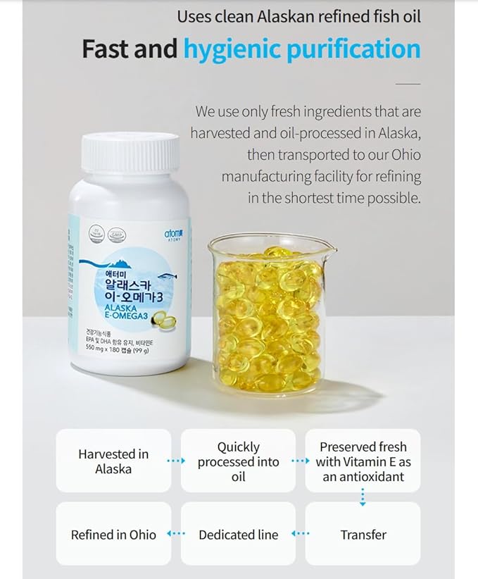 Alaska E-OMEGA3 550mg (180 Capsules) - High Purity EPA &amp DHA Vitamin E Supplement Sustainable Wild-Caught Fish Oil Small Easy-to-Swallow Softgels 3-Month Supply