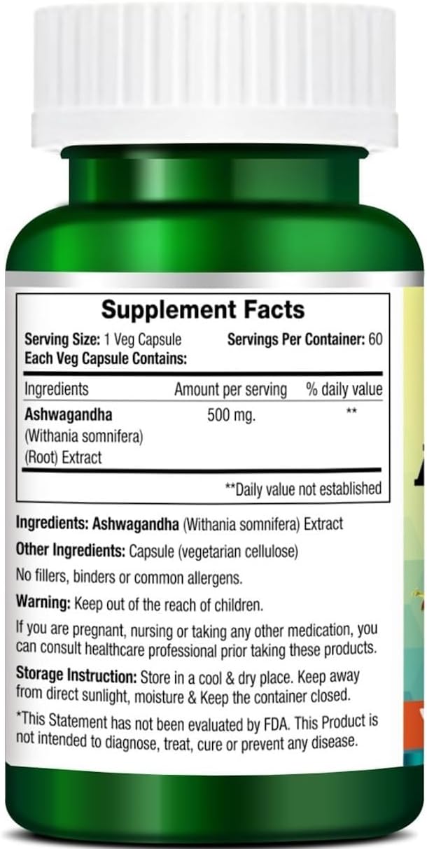 Morpheme Ashwagandha (Withania somnifera) 500mg Extract 60 Veg Caps - 3 Combo Pack