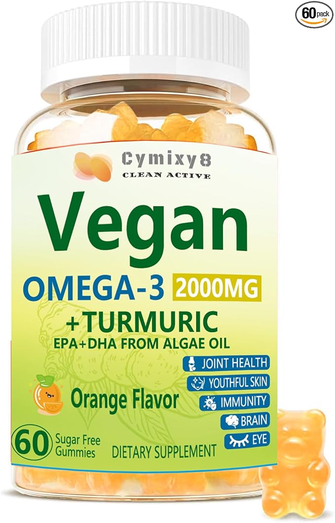 Vegan Omega 3 &amp Turmeric Gummies 2500mg Algae Omega 3 DHA 800mg&ampEPA 400mg with MSM Vitamin D3 Turmeric Root Extract for Brain Eye Joint Fish Oil Supplements Alternative Sugar Free