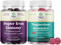 Bundle of Delicious Iron Gummies for Women and Men - Iron Supplement for Women and Men with Vitamin C for Higher Absorption and Extra Strength Magnesium Gummies for Adults - Relaxing Magnesium Citrate