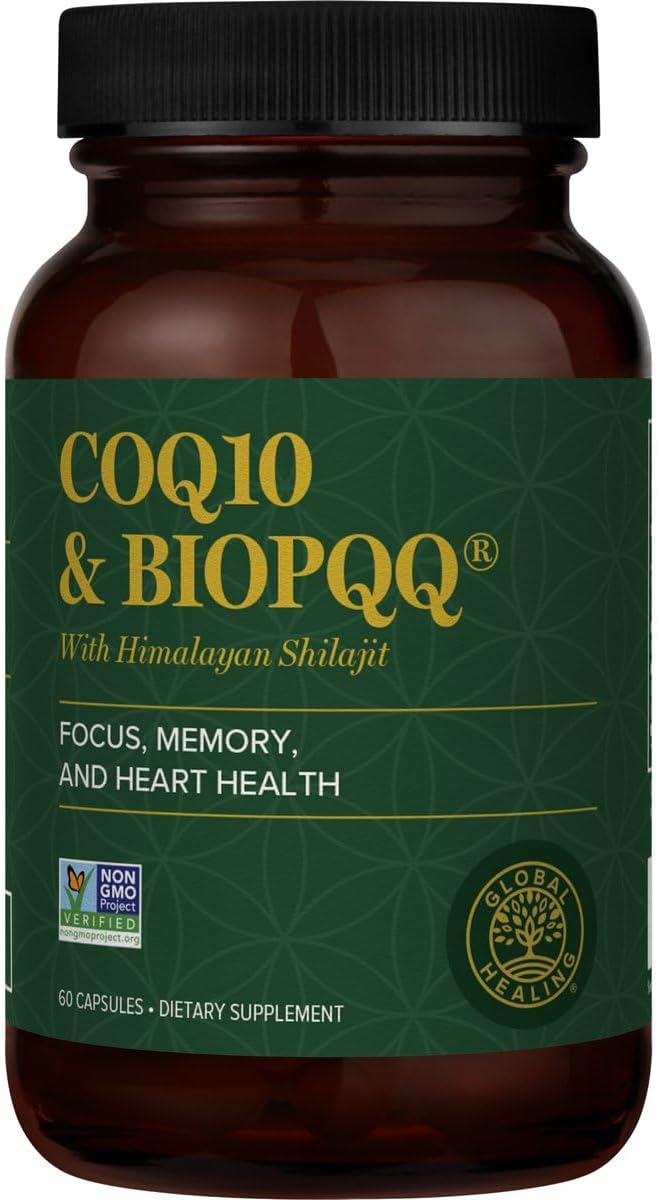 Global Healing Center CoQ10 &amp BioPQQ with Pure Himalayan Organic Shilajit-Antioxidant Care for Heart &amp Brain HealthMitochondria Energy Optimizer for Men &amp Women-Coenzyme Ubiquinone 150mg