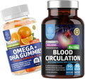 Number One Nutrition N1N Premium Blood Circulation Supplement with [8 Powerful Herbs &amp Vitamins] and Omega 3 6 9 + DHA Gummies 2 Pack Bundle