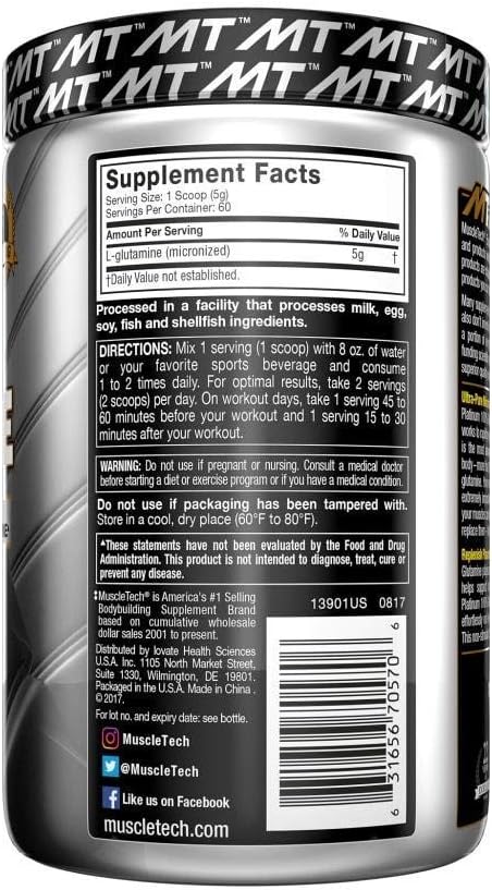 MuscleTech Creatine Monohydrate Powder Platinum Pure Micronized Muscle Recovery + Builder &amp owder 100% Pure L Glutamine Powder