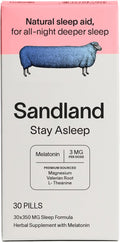Sandland Stay Asleep Plus Melatonin Natural Daily Sleep Supplement 30 Pills 3mg Melatonin Magnesium Valerian Root L-Theanine Peppermint Leaf Made in The USA
