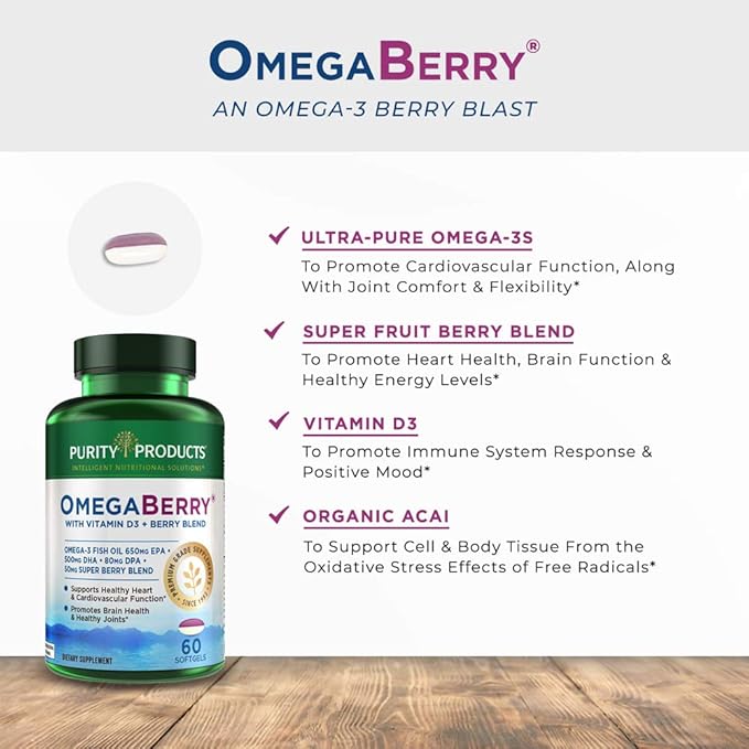 Purity Products Women’s Perfect Multi + OmegaBerry Fish Oil Women's Multi (Supports Urinary Tract Health Immune Bone Hair Skin Nails + More) - OmegaBerry (1250mg Omega-3 Vitamin D3 + More)