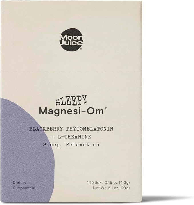 Moon Juice Sleepy Magnesi-Om - Magnesium Sleep Supplement Powder with L-Theanine &amp Plant-Based Low Dose Melatonin Sugar-Free Bedtime Drink Mix for Deep Sleep w/o Grogginess BlackBerry 14 Servi