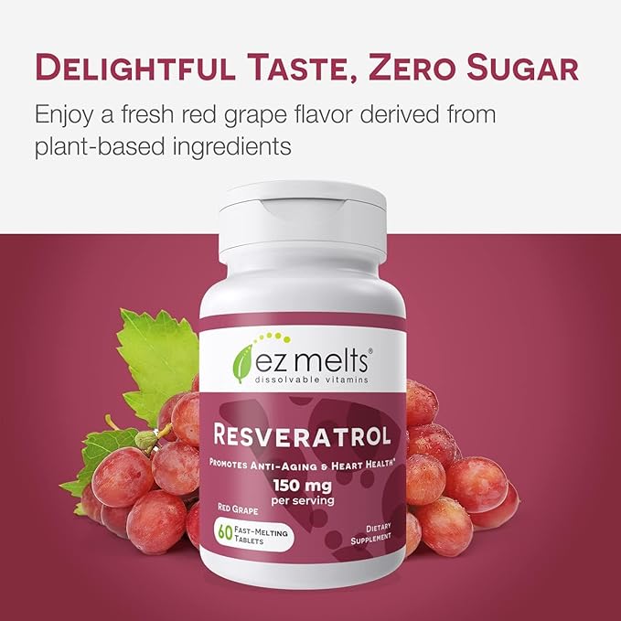 EZ Melts Dissolvable Resveratrol Supplement 150 mg Sugar-Free 1-Month Supply - 1 Pack