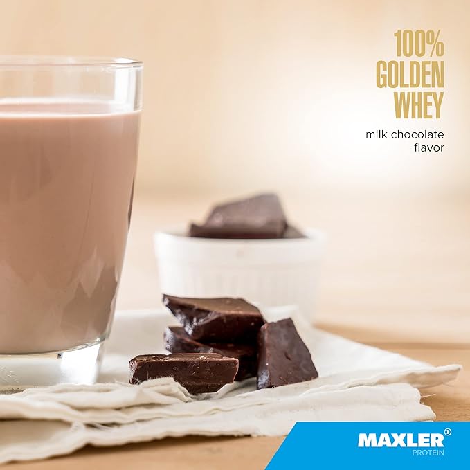 Maxler 100% Golden Whey Protein - 22g of Protein per Serving - Whey Protein Powder for Pre Post Workout - Fast-Absorbing Whey Concentrate Isolate &amp Hydrolysate Blend - Milk Chocolate Protein 2 lb