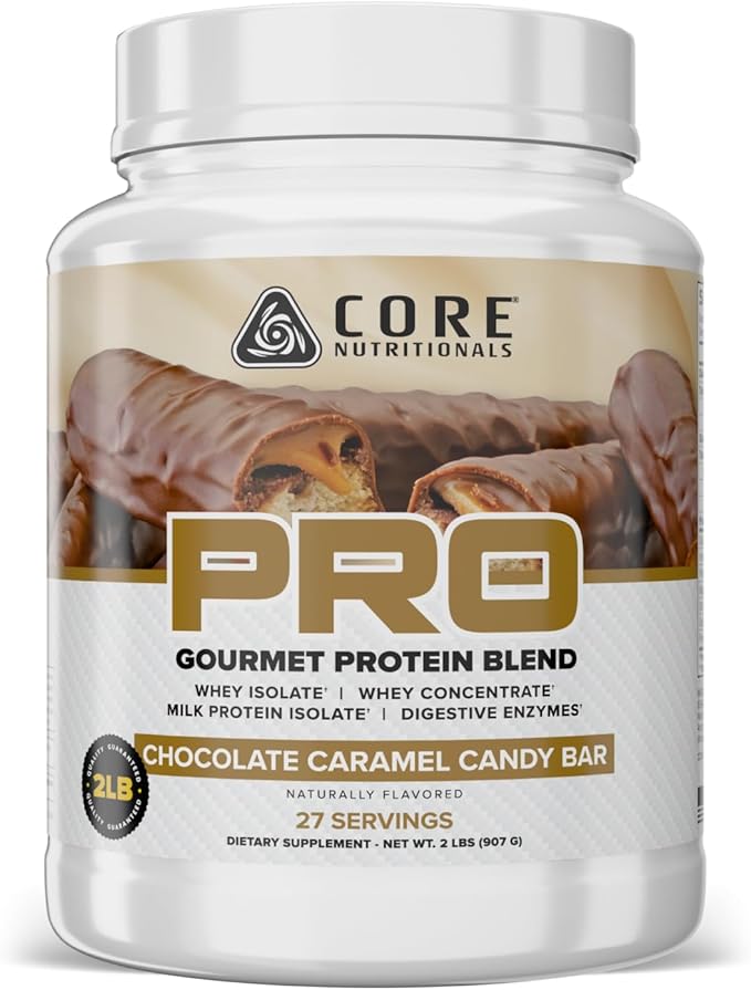 Core Nutritionals PRO Gourmet Protein Blend | Whey Protein Blend | with MCTs &amp Digestive Enzymes | Sustained Release Protein &amp Recovery Support | 27 Servings (Chocolate Caramel Candy Bar)
