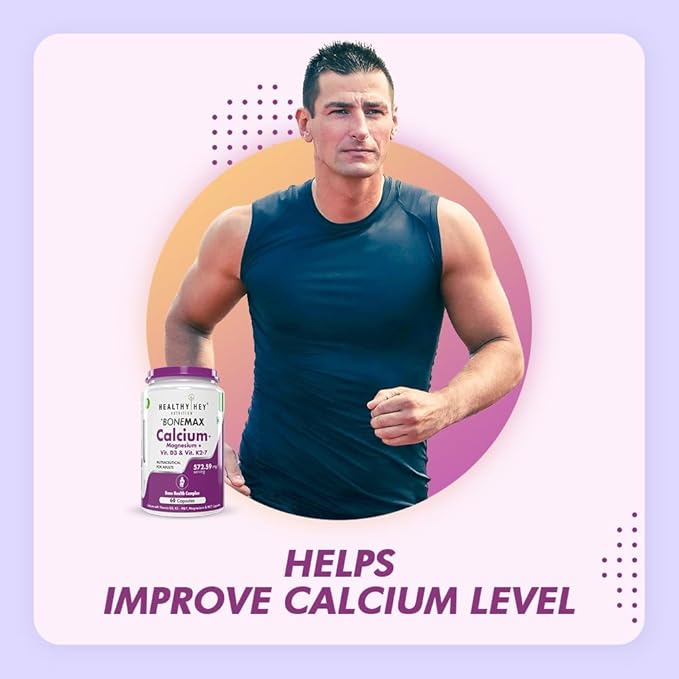Calcium with Magnesium Vegan Vitamin D3 &amp Vitamin K2- Mk7 - BoneMax - Bone Health Complex - 60 Vegetable Capsules