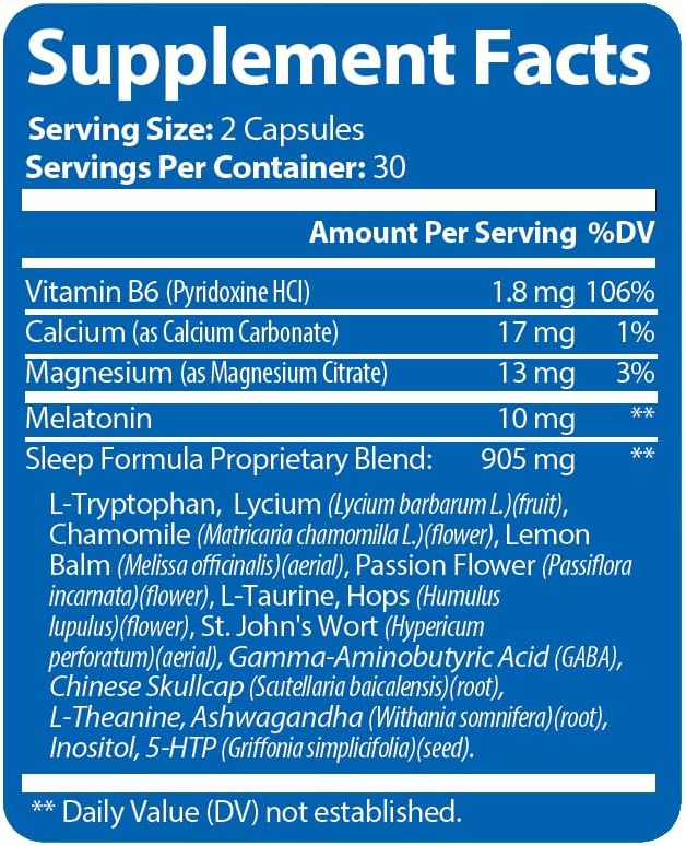 Rest Assured Nighttime Sleep Support Supplement with Melatonin Magnesium Chamomile Passion Flower St John's Wort Ashwaganda L-Theanine L-Taurine Eco-Friendly Packaging 30 day supply