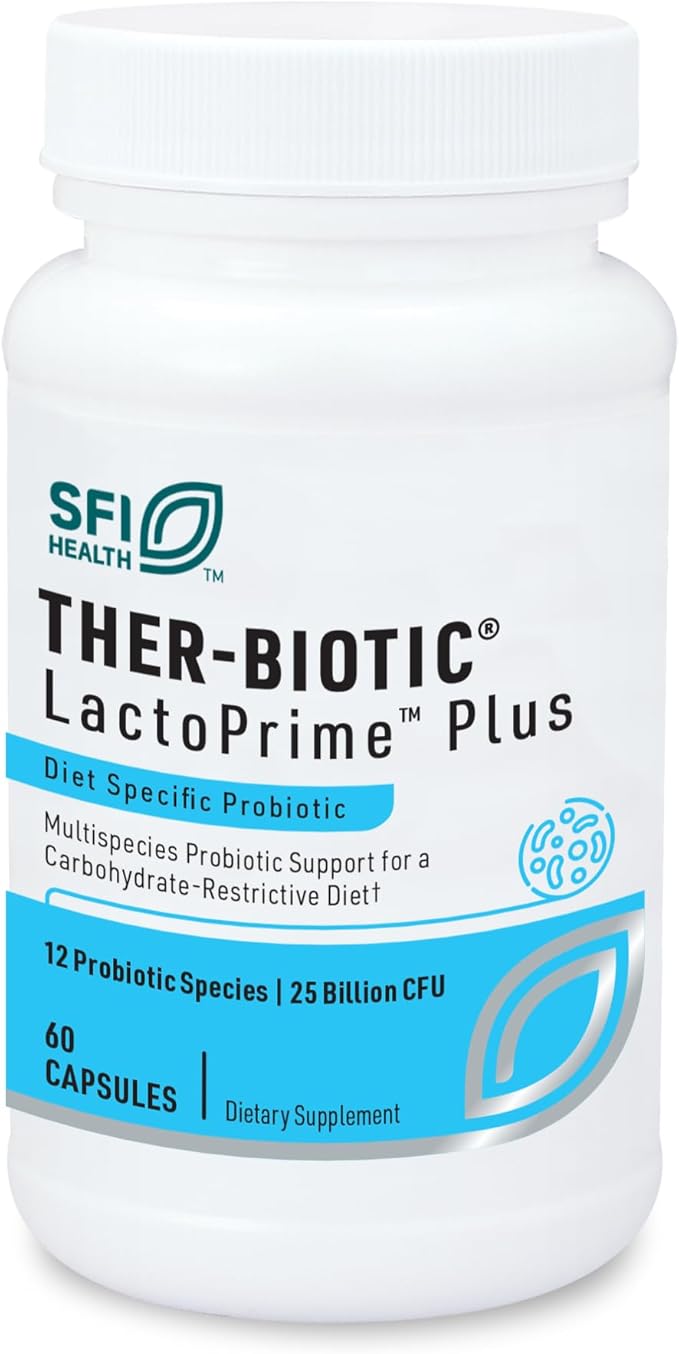Klaire Labs SFI Health Ther-Biotic LactoPrime Plus - Lactobacillus and Bifidobacterium Probiotics for Digestive Health - Daily Probiotic for Men &amp Women for Carb-Sensitive Individuals (60 Capsules