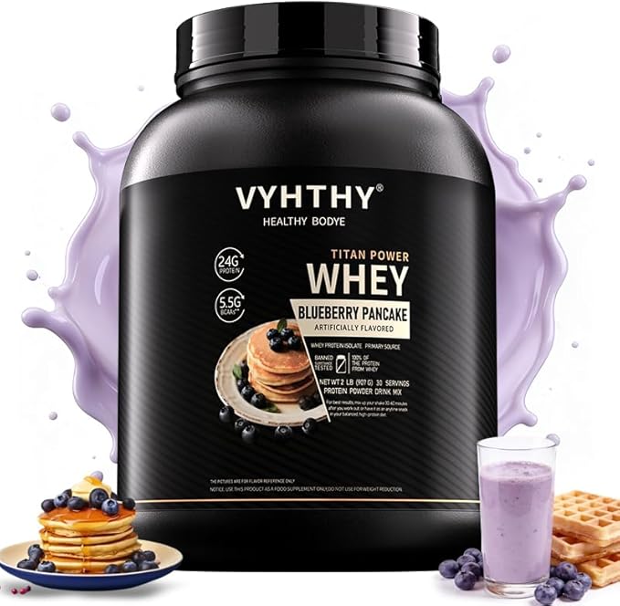 Blueberry Pancakes Flavored Whey Protein Powder24g Protein per Serving Fast-Absorbing Concentrated whey Protein Low Sugar Gluten-Free Natural Flavor 2 lbs/32 oz.