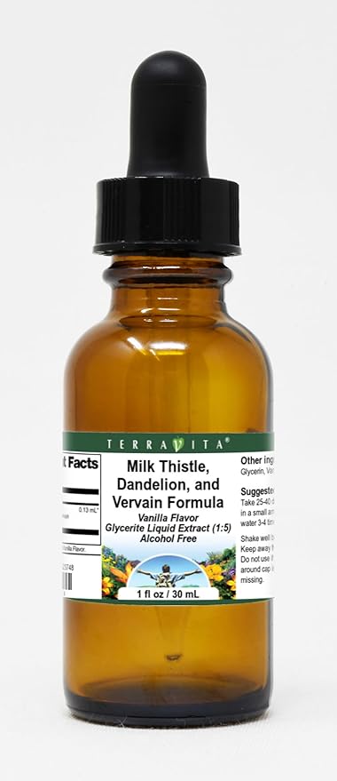 Terravita Milk Thistle Dandelion and Vervain Formula Glycerite Liquid Extract (1:5) - Vanilla Flavored (1 oz ZIN: 523748)