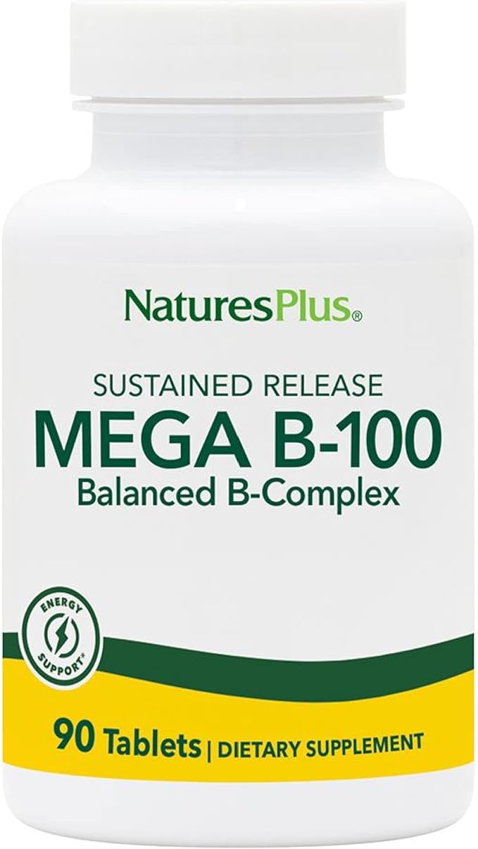 NaturesPlus Mega B-100 Complex - 90 Sustained Release Vegetarian Tablets - Energy &amp Brain Booster - Gluten Free - 90 Servings