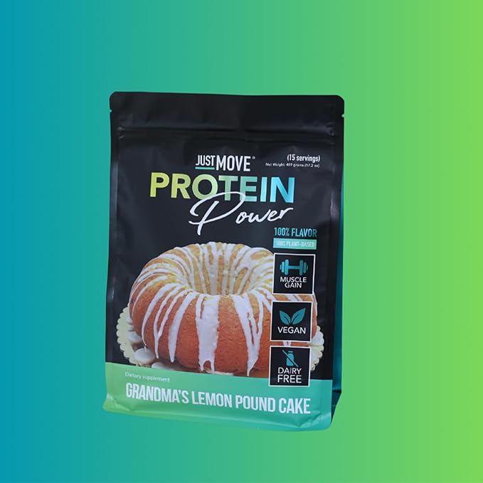 Just Move Protien - Grandma's Lemon Pound Cake - Vegan (Plant Based) Organic Dairy Free Soy Free Gluten Free Keto Peanut Free 20g Protein Low Carb Non GMO (17.2 Oz)
