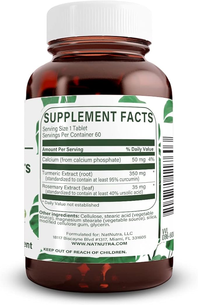 Natural Nutra Turmeric Curcumin with 95% Curcuminoids Extract Supplement with Rosemary for Brain Health Enhances Memory and Improves Concentration Improve Digestion 350 mg 60 Vegan Tablets